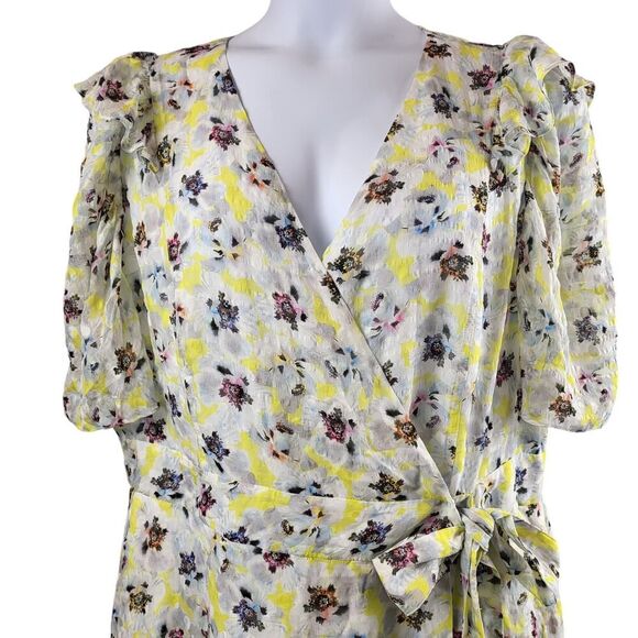 NEW Tanya Taylor Plus Size 18 Silk Wrap Mini Dress Georgina Yellow Floral Party - Picture 7 of 16